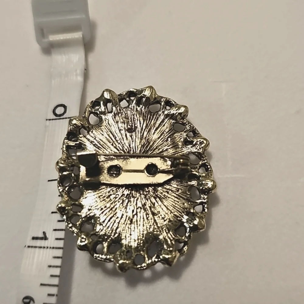Vintage Dark Gray And Silver Cameo Brooch